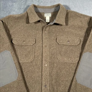 LL Bean Jacket Mens 2XL Tall Brown Sweater Fleece Shirt Jacket Elbow Patches - Picture 1 of 11