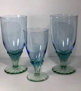 Set of 3 Bormioli Rocco Bahia Blue & Green Glass Goblets- 2 Large & 1 Small - Picture 1 of 11