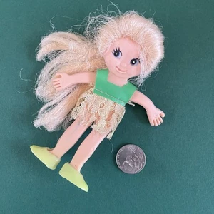 Vtg Blonde 1969 Flatsy Doll Figure Trinket By Ideal- Green Lace Dress - Picture 1 of 3