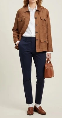 Chicos Silk Linen Printed Utility Jacket Top Womens Size L Brown Casual Preppy - Image 1 of 4