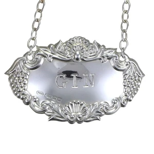 BROADWAY & Co - Sterling Silver - Grape & Shell DECANTER / Wine Label - Gin - Picture 1 of 4