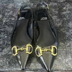 Jeffrey Campbell Black Patent Evaline Leather Flats with Gold Accents - Picture 1 of 4