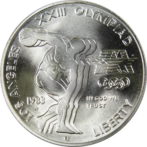 LA Olympiad Discus Thrower Commemorative 1983 P 90% Silver Dollar BU $1 Coin - Picture 1 of 2