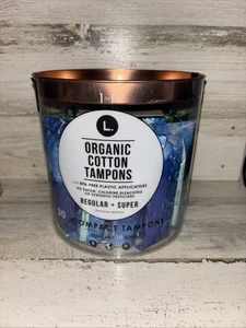 L. 100% Bio Baumwolle Kern Tampons 30 Stück Neu und Versiegelt - 20 Regular 10 Super - Bild 1 von 3