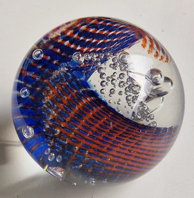Caithness Scotland Paperweight Tartan Twist Blue and Red / Signed, Art Glass. - Image 1 of 4