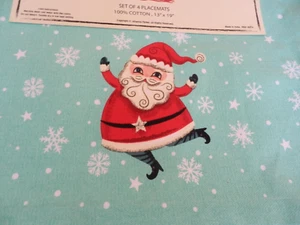 NEU Set 4 Retro Johanna Parker Weihnachtsmann Tischsets 13" x 19" Aqua Blau - Bild 1 von 3