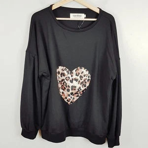 [ CAROLINA ] Womens Black Heart Print Sweatshirt Jumper | L / XL or AU 18 / 20 - Bild 1 von 6