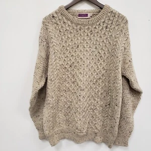 Highland Mens Chunky Wool Cable Knit Sweater Size L Fisherman Heritage Twee - Picture 1 of 10