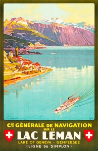 Lake Geneva Switzerland Travel Poster 1927 Vintage A1 Art Paper Print - Picture 1 of 1
