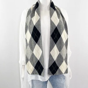 J. Rundhalsausschnitt grau & weiß Argyle Wollschal rechteckig Halswärmer Winter Preppy - Bild 1 von 6