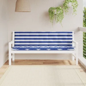 Garden Bench Cushion Set of 2 Blue and White Stripes - Picture 1 of 8