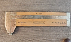 Vintage Stanley 4" Ruler Boxwood & Brass Caliber Rule, No 136, Made in USA - Picture 1 of 6