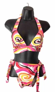 Malibu Dream Girl Swimsuit Bikini Retro Multi Color Tie Closure Top And Bottom M - Picture 1 of 10