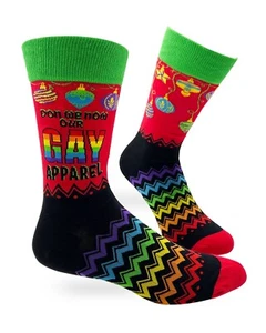 Fabdaz Don We Now Our Gay Apparel Fun Rainbow Christmas Men's Novelty Crew Socks - Picture 1 of 3