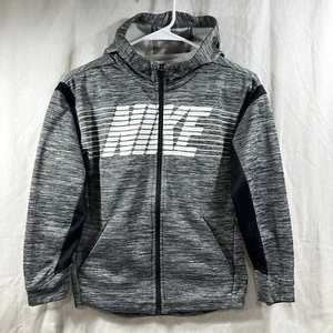 NIKE Full Zip Youth Medium Full Zip Hooded Jacket Size Gray White Long Sleeve - Picture 1 of 8