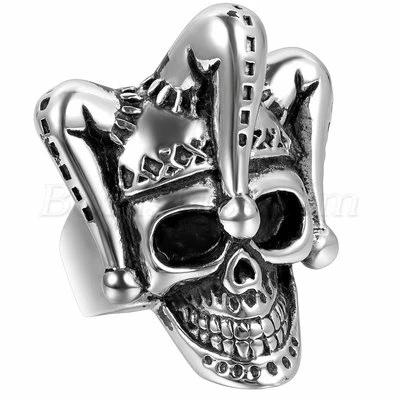 Men's Gothic Biker Punk Stainless Steel Vinatge Clown Skull Ring Band Size 7-12 - Image 1 of 4