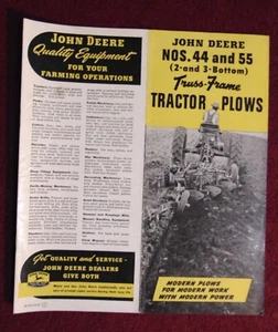1950 Vintage John Deere 44 & 55 , 2/3 Bottom Truss Frame Tractor Plows Brochure - Picture 1 of 11