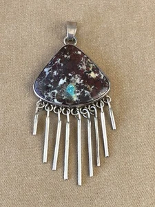 Large Southwestern Turquoise, Copper & Quartz Sterling Silver 925 Pendant - Picture 1 of 12