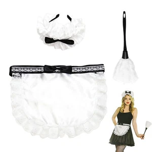 French Maid Accessories 3pcs Women's Anime Cosplay Costume Headband Apron Duster - Picture 1 of 9