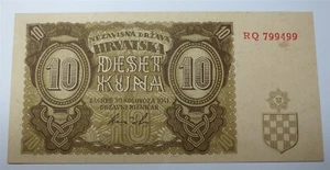 CROATIA Yugoslavia Germany 10 kuna 1941 XF+ NDH World war II Occupation P 5b - Picture 1 of 6