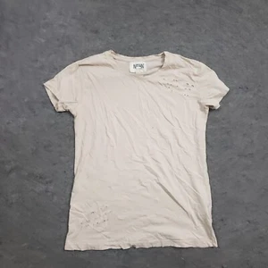 Nation by Jen Menchaca Shirt Womens XS Beige Short Sleeve Distressed Ladies - Picture 1 of 9