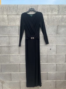 Lauren Ralph Lauren Evening/Formal Faux Wrap Black Full Length Lined Dress 8 - Picture 1 of 11
