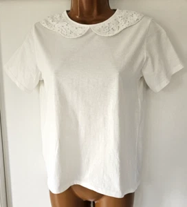 Made In Italy Dou Uod Girls Ivory Short Sleeve Lace Collar Top Blouse. Size 12 - Picture 1 of 9