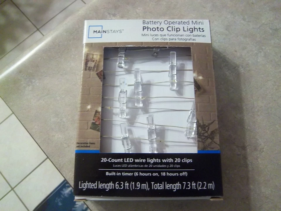 New - Photo Clip String Lights LED AA Battery Operated 20 Warm - Built-in Timer - Image 1 of 4
