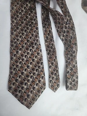 John Henry 100% шелк напечатано в Италии сделано в США абстрактный желтовато-коричневый черный оранжевый осени - Изображение 1 из 4