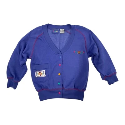 Vintage 80s Colorful Snap Button Sweatshirt Top Embroidered Purple Girls Size 4 - Image 1 of 4