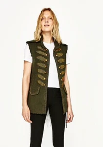Zara Women Chaleco Militar Perlen Rüschen ärmellose Jacke Weste Gr:M - Bild 1 von 7