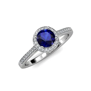 1 1/4 ctw Round Blue Sapphire and Diamond Halo Engagement Ring 14K Gold JP:86944 - Picture 1 of 4