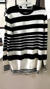 Womens Equipment Black/White Striped Cashmere Relaxed Pullover Tunic Sweater M - Picture 1 of 6