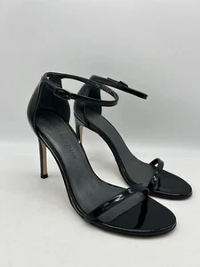 Stuart Weitzman Nudistsong Black Patent Ankle-Wrap, High-Heel Sandals Size 7.5 - Picture 1 of 22