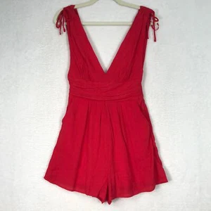 One Clothing Romper Small Red Deep V Neck Sleeveless Flowy Vacation Tomato Sexy - Picture 1 of 12