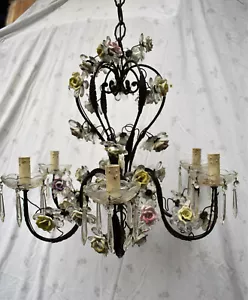 Lampadario Liberty in ferro battuto e ceramiche splendida lavorazione - Imagen 1 de 5