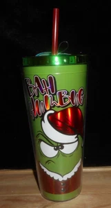 THE GRINCH BAH HUMBUG 20 OZ. COLD CUP INSULATED DOUBLE WALL TUMBLER & STRAW NEW - Picture 1 of 3