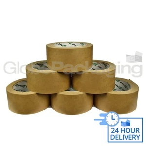 12 Rotoli Di NASTRO CARTA KRAFT MARRONE 50mm x 50M - 100% Riciclabile & Biodegradabile - Foto 1 di 6