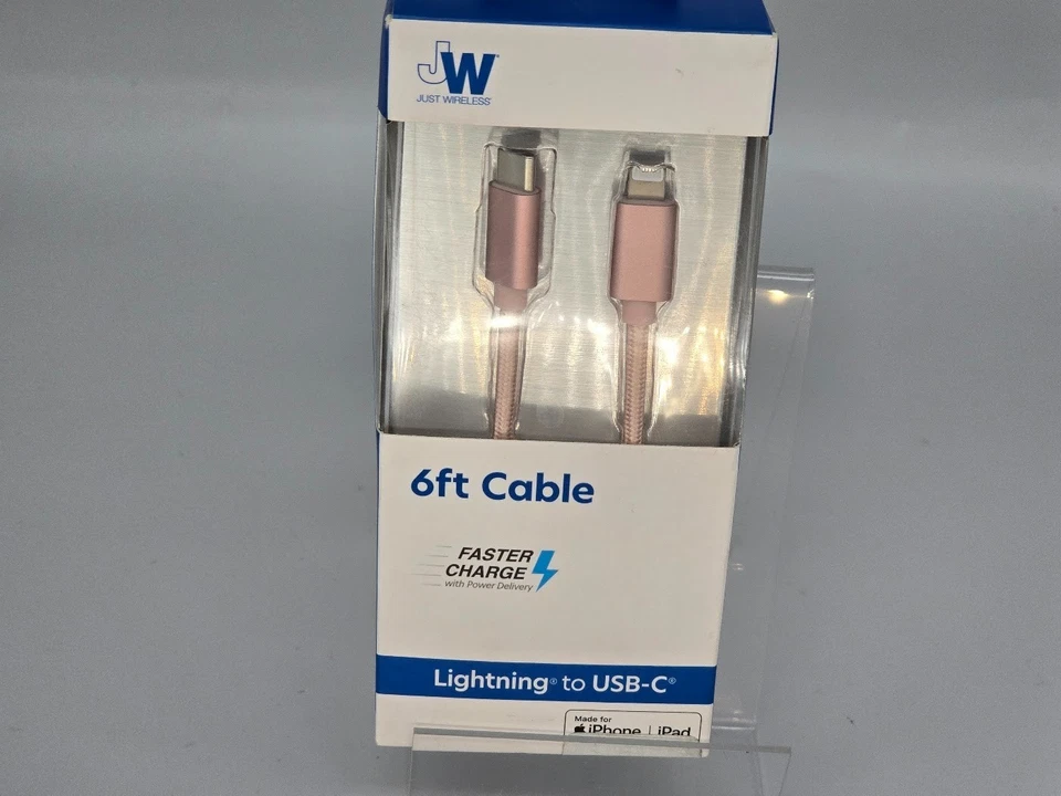 Just Wireless 6' TPU Lightnng to USB C Cable Rose Gold **OPEN BOX** - Image 1 of 3