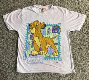 Vintage 90s Disney The Lion King Simba Size 7 Graphic Tee Pink Sun Sportswear - Picture 1 of 16