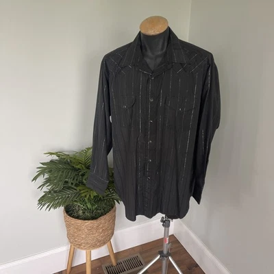 Panhandle тонкий рубашка черный металлик серебряная нить кнопки Sz XL 171/2 - Изображение 1 из 4