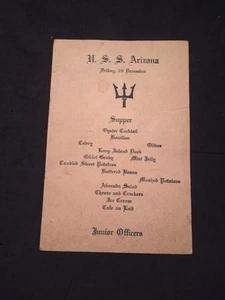 U.S.S. Arizona Supper Menu Very Rare History Pearl Harbor - Picture 1 of 13
