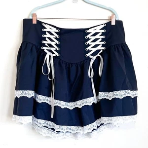 Lace Up Tiered Ruffle Goth Mini Skirt Skort Size 2XL Black Grunge Emo Vamp Punk - Picture 1 of 10