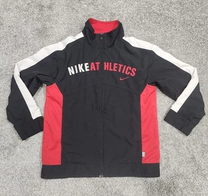 Vintage NIKE ATHLETICS Jacket Boys Youth Small Black Red Full Zip Windbreaker - Picture 1 of 10