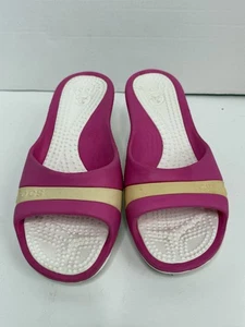Crocs Sassari Sandals Wedge Hot Pink Barbie Women's Slip-on Open Toe Comfort 9 - Picture 1 of 8