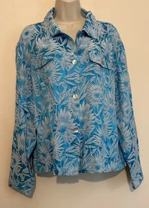 Chico's Floral Print Turquoise White Silk Blend Blouse Tessa Jacket Size 3 (XL) - Picture 1 of 5