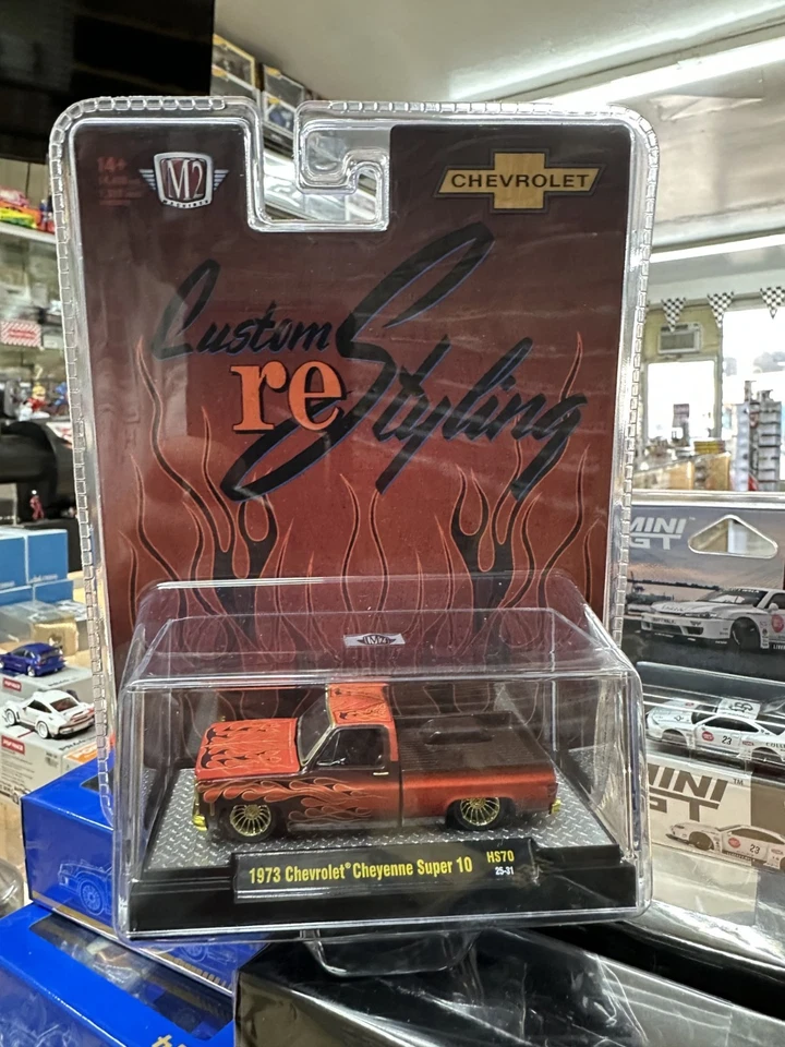 1973 CHEVROLET CHEYENNE SUPER 10 TRUCK FLAMES 1/64 BY M2 31500-HS70 GOLD CHASE - Image 1 of 1