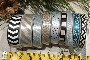 Lot of 9 Rolls of Glitter Ribbon Mixed 3yds x 7/8"- 5/8"- 3/8"w American Crafts - Picture 1 of 5