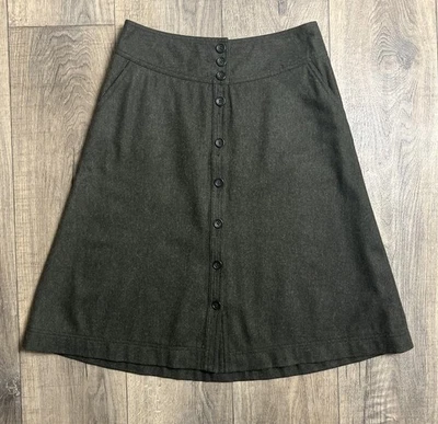 VTG Banana Republic Wool Button Down A-Line Skirt Size 4 Dark Green & Gray Flare - Image 1 of 4