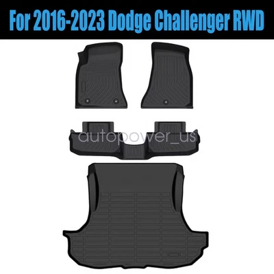 TPE Floor Mats Liners & Trunk Cargo Liner For 2016-2023 Dodge Challenger RWD Blk - Изображение 1 из 4